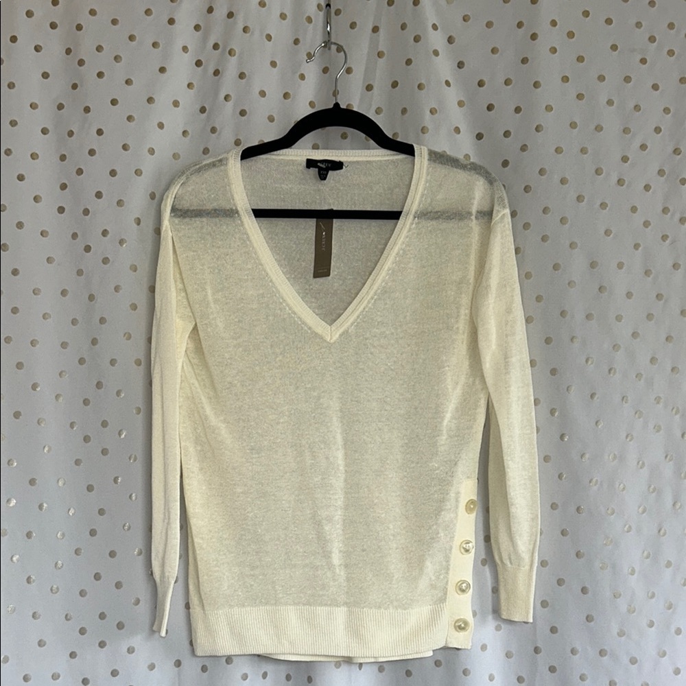 J. Crew Cream V-Neck Sweater with Button Detail Size XXS
